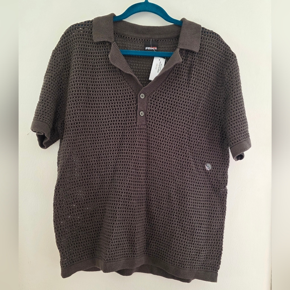 Men's Cottob‎ Brown Knit Polo Shirt Sz Medium